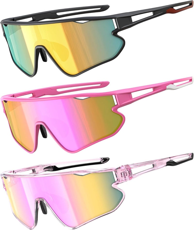 QALLY Store 3PACK Kids Sunglasses Youth Baseball Sunglasses for Boys Girls Age 4-14, Softball Cycling UV400 Protection Sports - Image 1